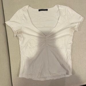 Brandy Melville Cream Short Sleeve V-Neck Top